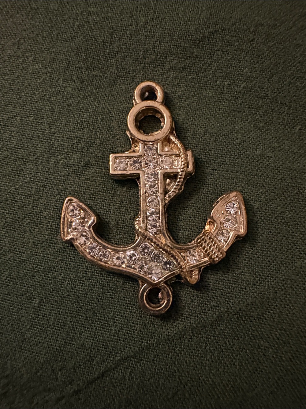 Gold Anchor Pendant Charm with Clear Crystal Accents